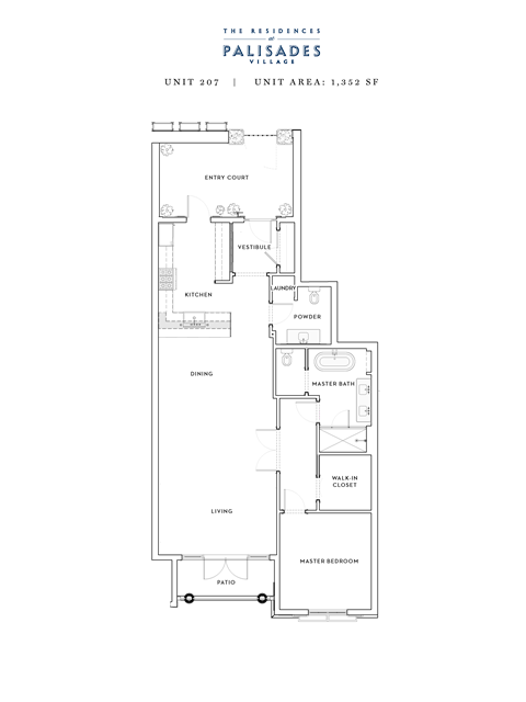 Floor plan for 1 bed, 1.5 baths, 1352 sqft